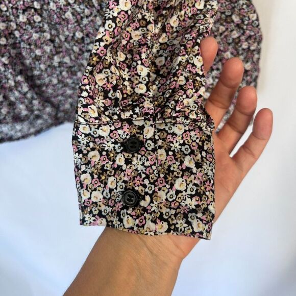 H&M Floral Print Ruffle Collar Tie Neck Long Sleeve Peasant Blouse Size Small - Picture 6 of 9